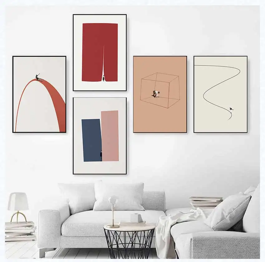 Retro Simple Interesting Abstract Illustration Patterns Interact with People Poster Canvas Painting Wall Art Pictures Home Decor