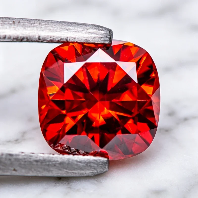 Moissanit-Stein, Kissen-Schliff, Granat, im Labor gezüchteter Edelstein für DIY-Schmuck, Charms, Ringe, Halsketten und Ohrringe, mit Zertifikat – Detail 5