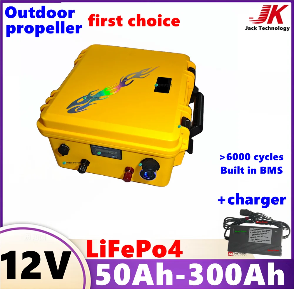 

12V LiFePO4 50Ah 80AH 100AH 150Ah 200AH 250Ah 300Ah Battery for Outdoor Camping RV,propeller boat,trolling motor engine+Charger