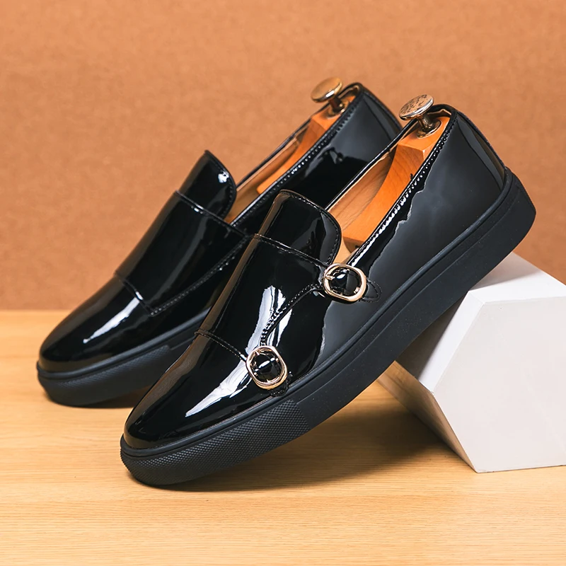 New Men Casual Sports Board Shoes Black Business Casual Glossy Black Loafers Size Outdoor Casual Sports Shoes 38-46 Men Shoes