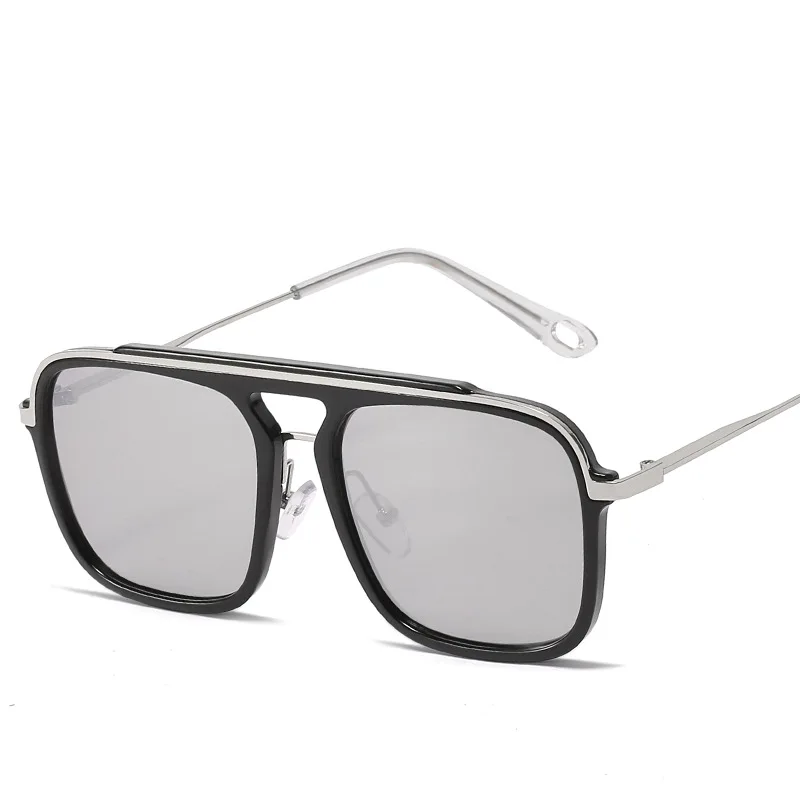 

Metal large square frame sunglasses Sunglasses for men and women UV protection double beam shade tawny Euro