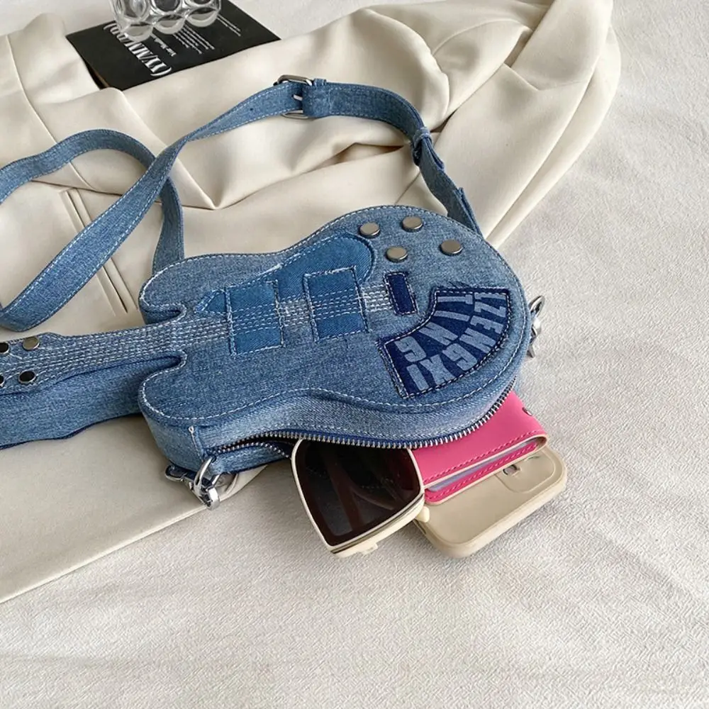 패셔너블 빈티지 기타 크로스바디 백 대용량 Y2K 데님 캔버스 백 캐주얼 핸드백 청바지 메신저 백 소녀용