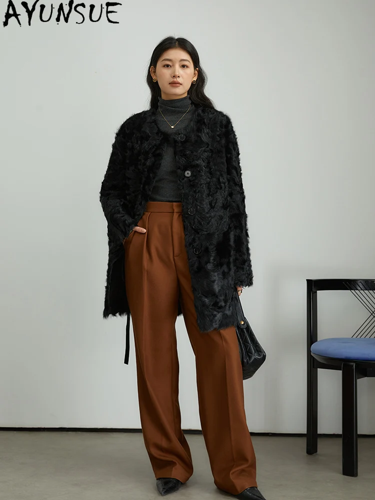 

AYUNSUE Real Leather Jacket Women Mid-long Natural Sheepskin Fur Coat Warm Winter Clothes Woman New in Outerwears Шуба Женская