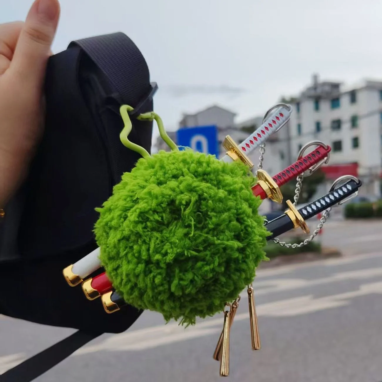 One piece 10Cm zoro Plush backpack Keychain Anime Cotton Green algae head Doll Keyring Bag Pendant Hanging Toy Gift for Fans - view 6