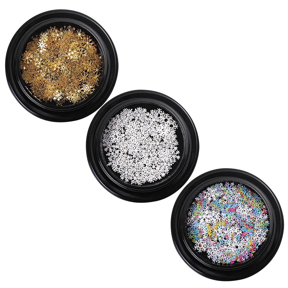 Autocollants à paillettes pour ongles, breloques, démontrent de neige, décor de Noël, 3 boîtes