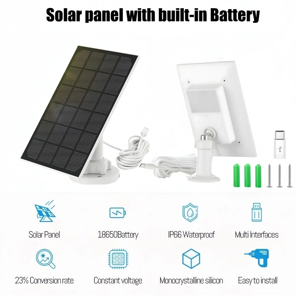 10W 5V Outdoor Solar Panel with 6000mAh Battery IP65 Waterproof 2 In 1Micro andType-C for Security Camera Fans lamps Cellphones