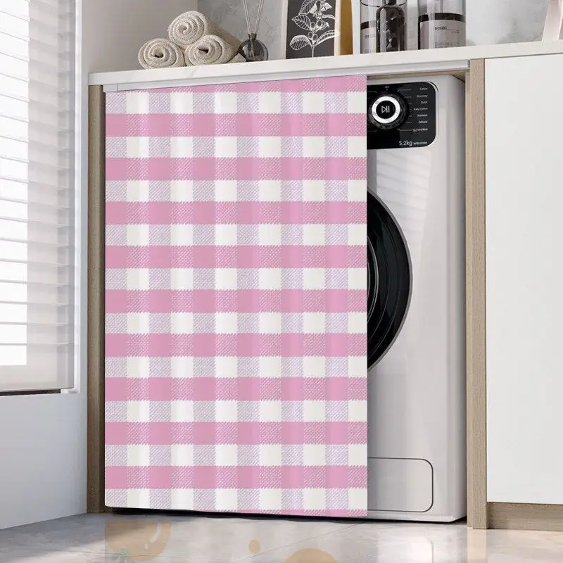 VIKAMA Blue White Gingham Check Cover Curtain, Washing Machine Dust Cover, Laundry Room Cabinet Curtain Home Decoration