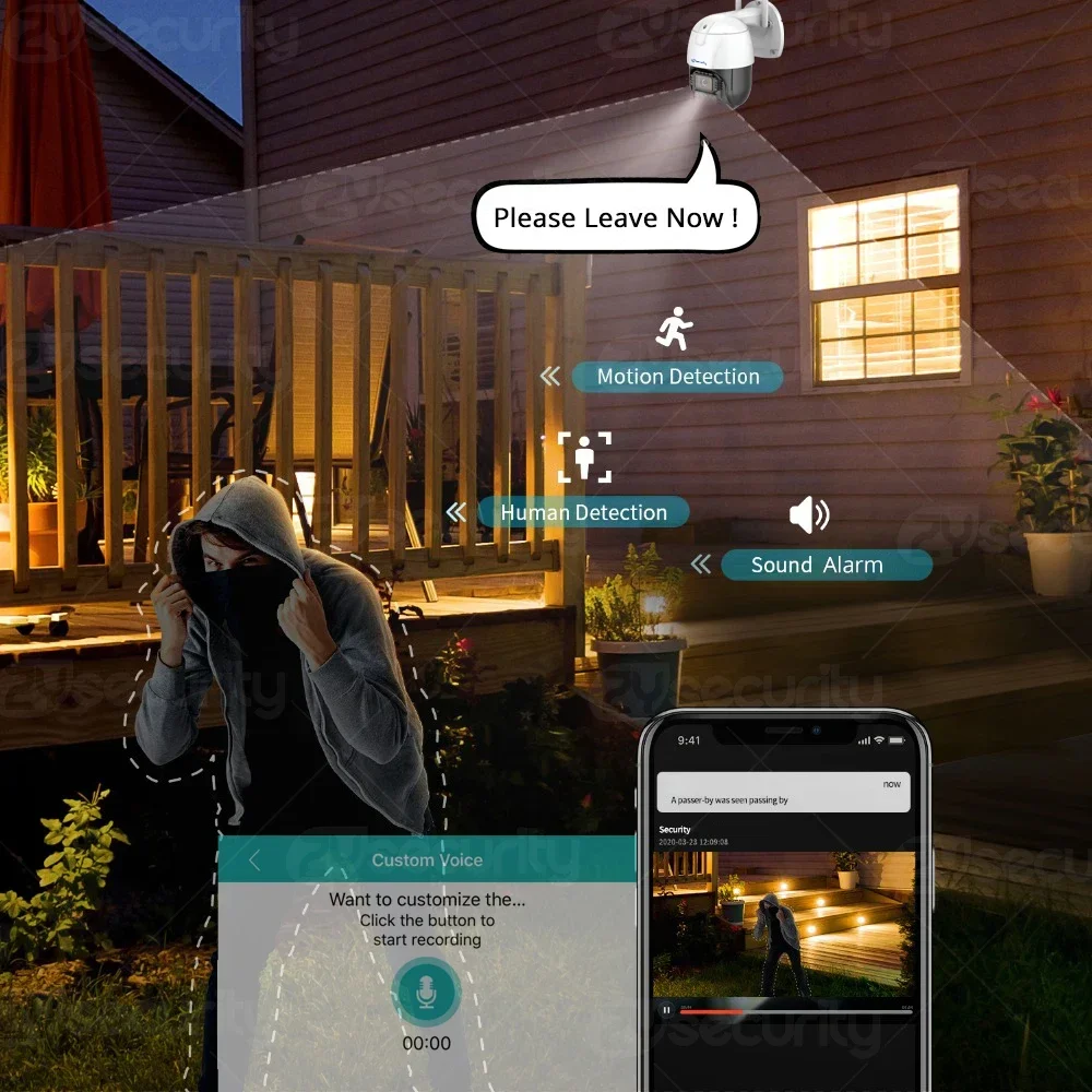 3MP Wifi IP Camera Outdoor Auto Tracking PTZ Camera Human Detect H.265 Spotlight Color Night Vision Home Security Camera iCSee
