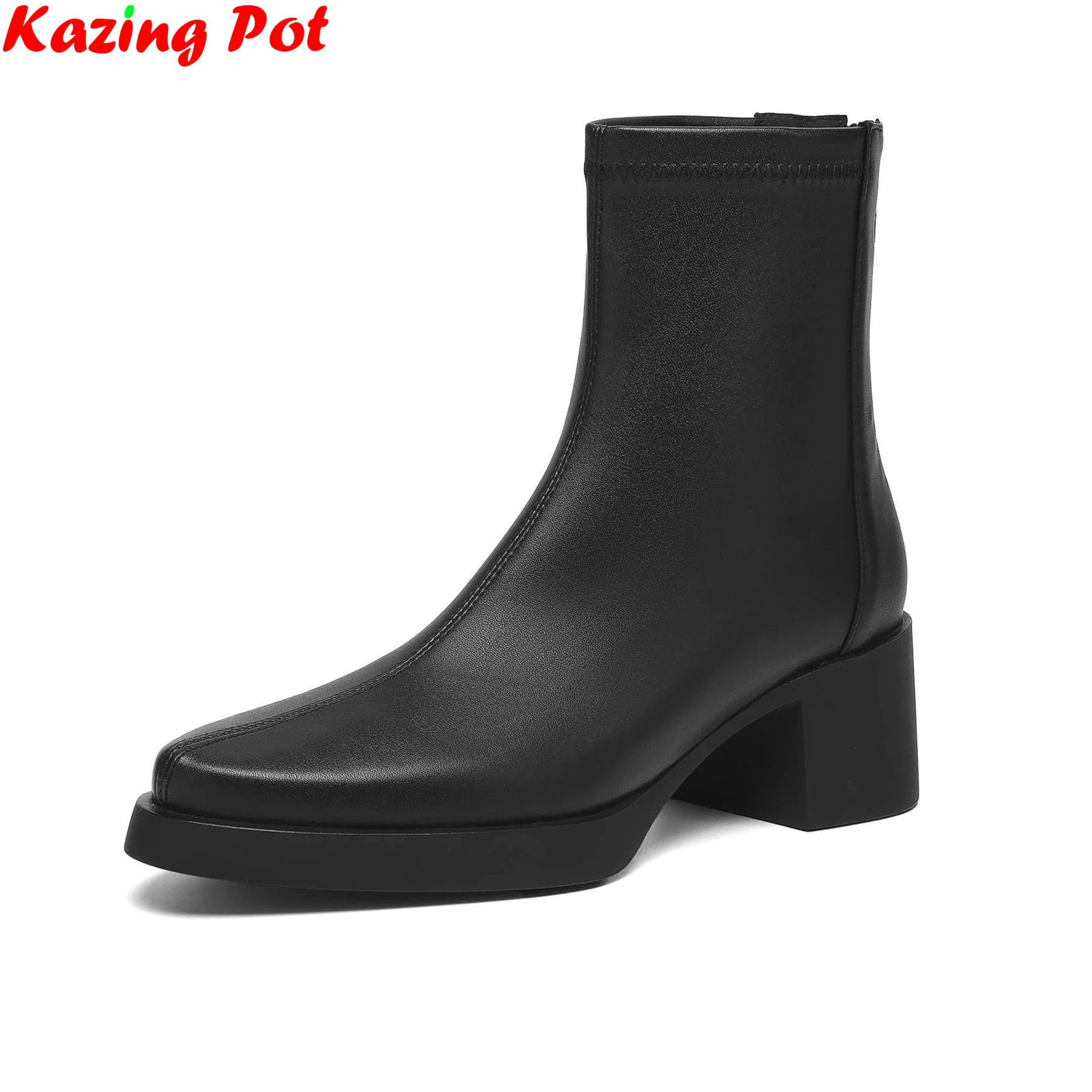 

Krazing Pot Plus Size 34-42 Microfiber High Heels Zipper Modern Stretch Boots Winter Autumn Shoes Retro Dating Women Ankle Boots