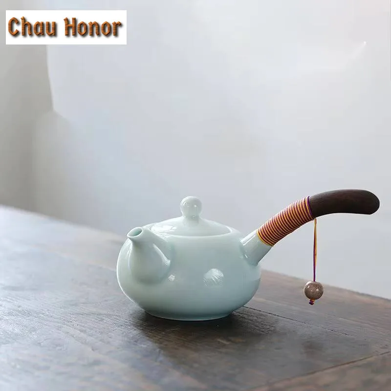 

200ml Shadow Green Celadon Side Handle Teapot Elegant Tea Infuser Pot Household Tea Making Kettle With Filter Teaset Decoration