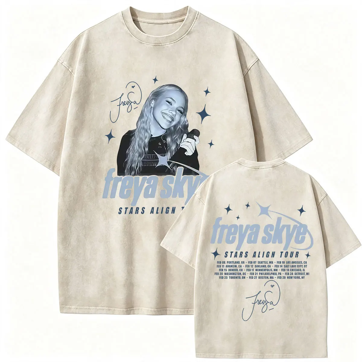 Vintage Washed Freya Skye Stars Align Tour 2026 Fans T Shirt Men Women Aesthetic Fashion Cotton Short Sleeve T-shirts Streetwear