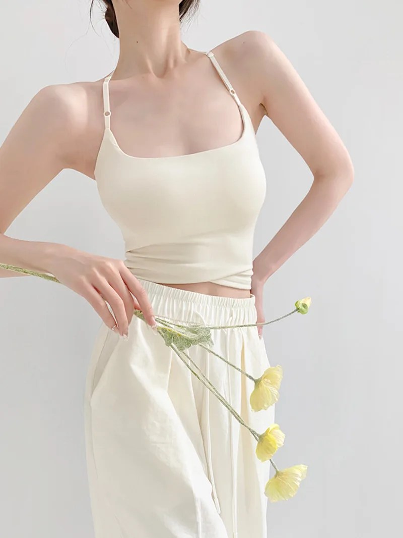 Detachable Chest Cushion Double-layer Neck Hanging Vest Women Summer New External Wearing Spicy Girl Backless Sling Top F181