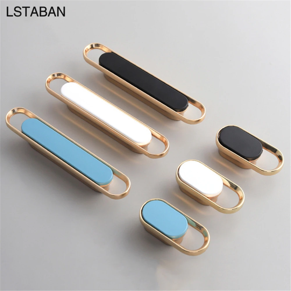 Luxury Nordic Gold Black Kitchen Cabinet Door Handles Wardrobe Drawer Knobs Zinc Alloy Simple Furniture Hardware Home Decoration