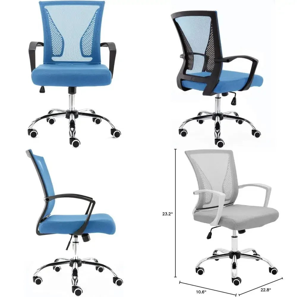 كرسي مكتب مريح شبكي خلفي مع دعم منتصف الظهر للاستخدام المكتبي - كرسي مهام مريح باللونين الأسود والأزرق #1