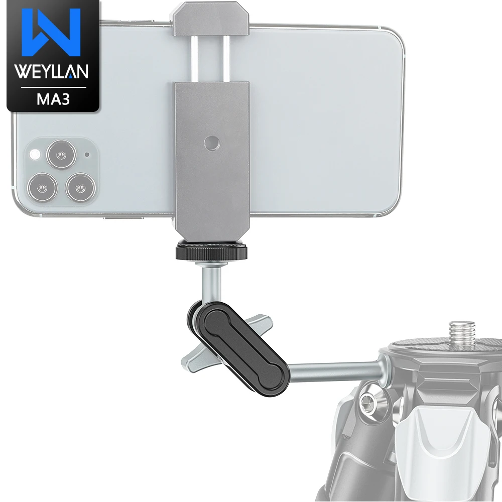 WEYLLAN Magic Arm and Universal Phone Clamp Adapter Clip Mount 1/4 Inch Screw for Mounting LED Flash DV Video Digital SLR Camera
