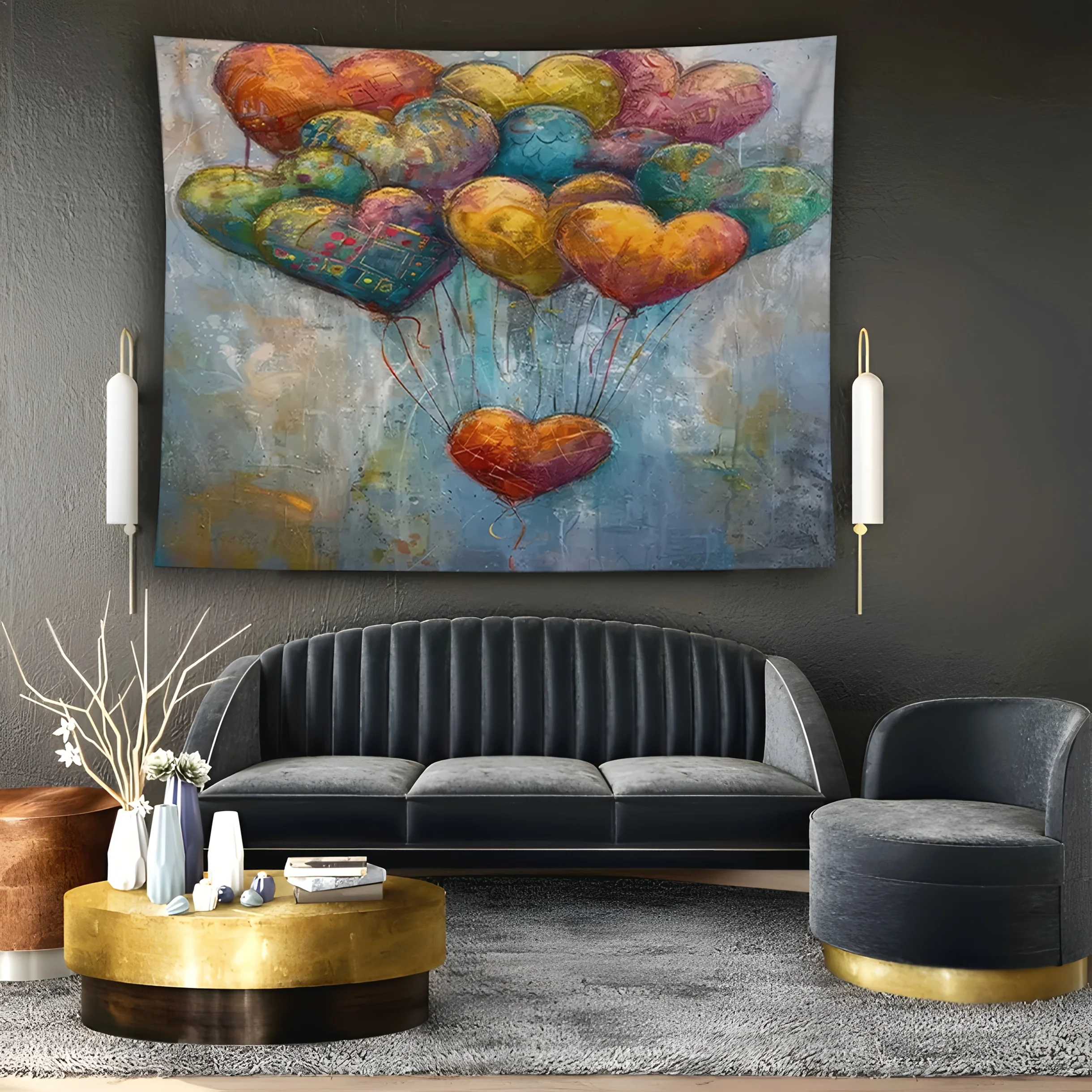 Heart-shaped balloon Digital printing polyester wall hanging tapestry decorative Living room bedrooms Office background gift