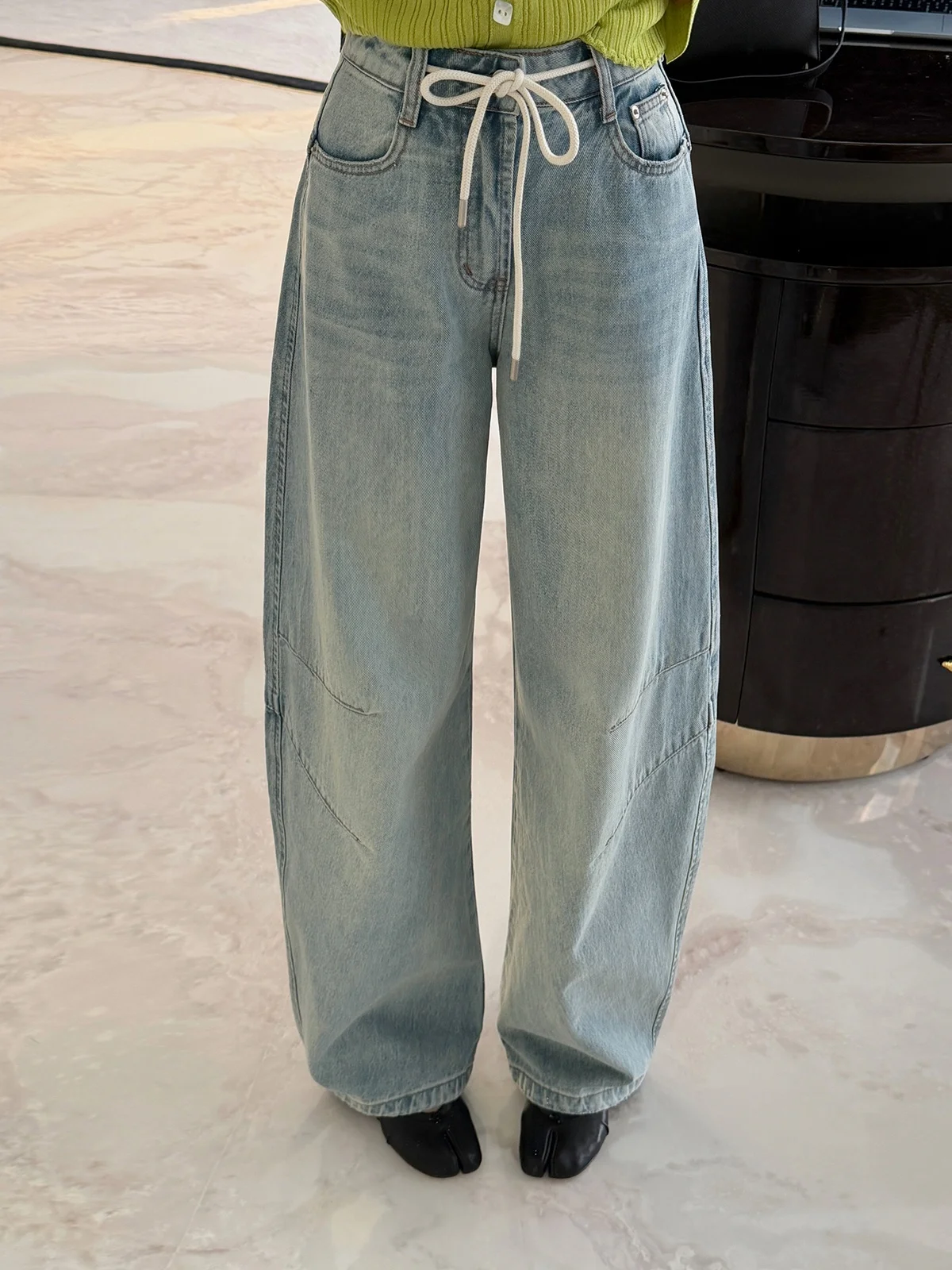 

RUBBIT Casual Low Waist Wide Leg Jeans Asymmetrical Design Slimming Effect Comfortable Loose Fit Trousers for Women