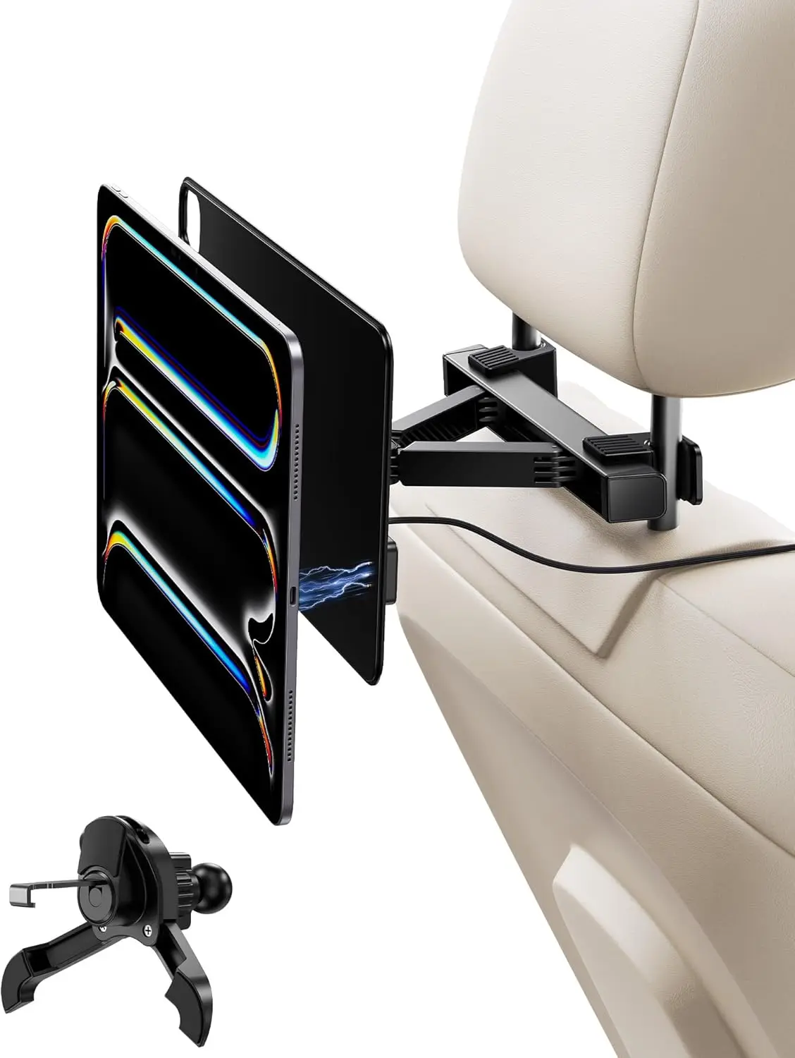 

Magnetic Wireless Car Headrest Tablet Holder for iPad Pro 11'' M4, Back Seat Mount with Air Vent Stand and 2M USB-C Cable