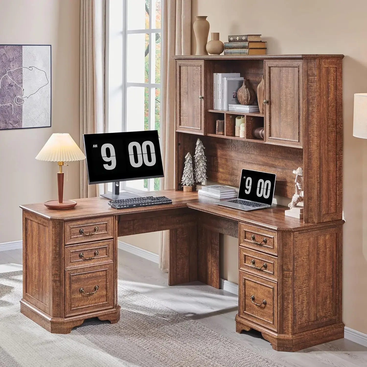 [بيع ساخن، مخزون محدود! ] حامل مكتب منزلي مقاس 59 بوصة مع مساحة تخزين كبيرة، يتطابق فقط مع مكتب المزرعة من سلسلة VSC