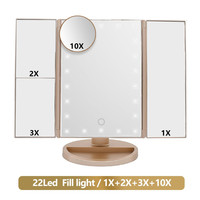 Foldable Makeup Mirror With LED Light 3 Folding 1X 2X 3X Desktop Vanity Mirror Dimmable Rotatable With Touch Switch LED Mirrors