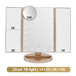 Foldable Makeup Mirror With LED Light 3 Folding 1X 2X 3X Desktop Vanity Mirror Dimmable Rotatable With Touch Switch LED Mirrors