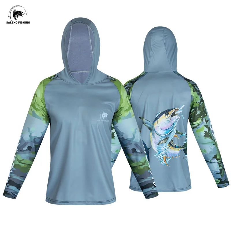 Men Long Sleeve Fishing Hoodie Sun Protection Sweatshirt Breathable Quick Dry Outdoors Fishing Clothing Summer Fishing Clothes