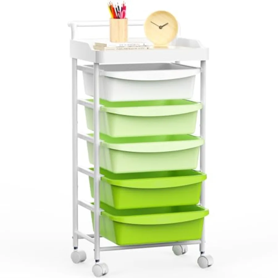 

Five Drawer Rolling Cart Craft Organizers and Storage for Home Office Classroom Plastic Drawer Storage With Handle Utility Cart