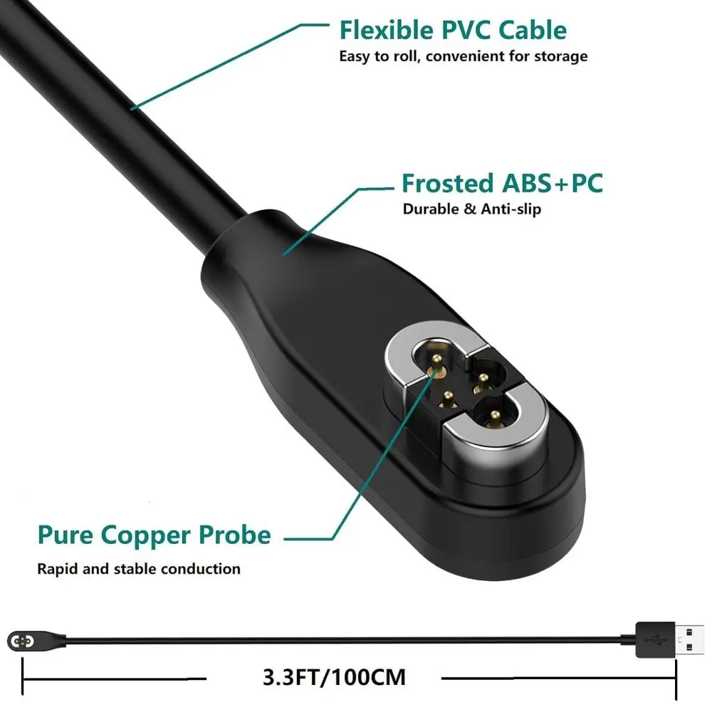 Magnetic USB Charging Cable 4 Pin PVC Bone Conduction Headphone Charger Durable 100cm for Shokz OpenSwim Pro S710