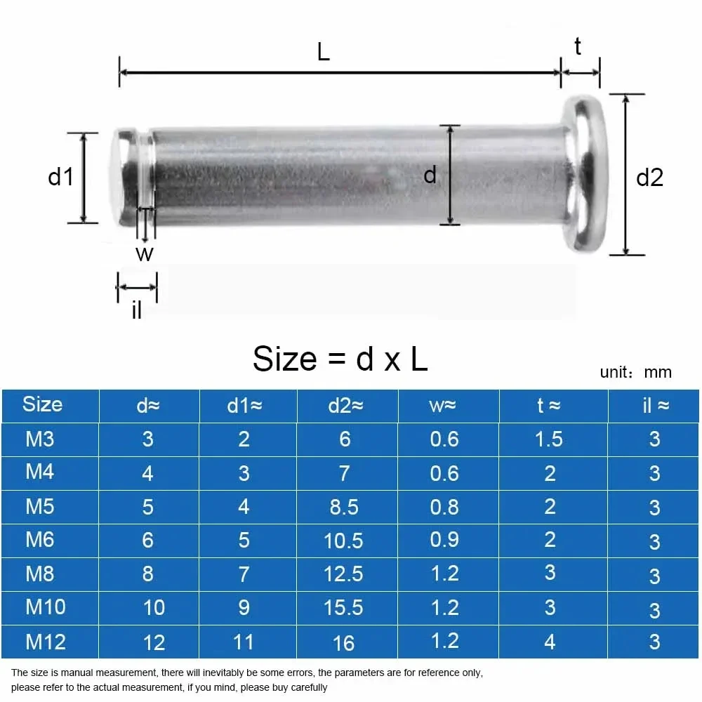 1/5pcs M3 M4 M5 M6 M8 M10 M12A2 Stainless Steel Flat Head Bearing Cylindrical Positioning Axis Roll Dowel Pin with Shaft Circlip