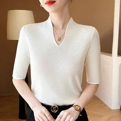 Spring and summer short sleeved women's cashmere sweater short sleeved pullover short sleeved T-shirt knitted sweater T-shirt