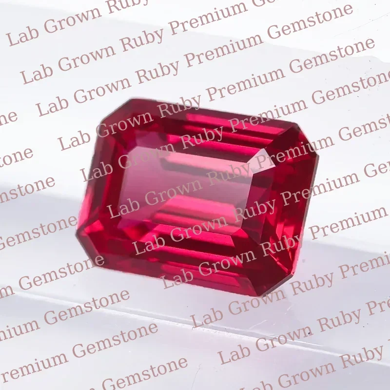 

Emerald Cut High Luster Lab Grown Ruby Certified Gemstone For Handmade Fine Ring Necklace Earring Fashion Jewelry Inlay Craft
