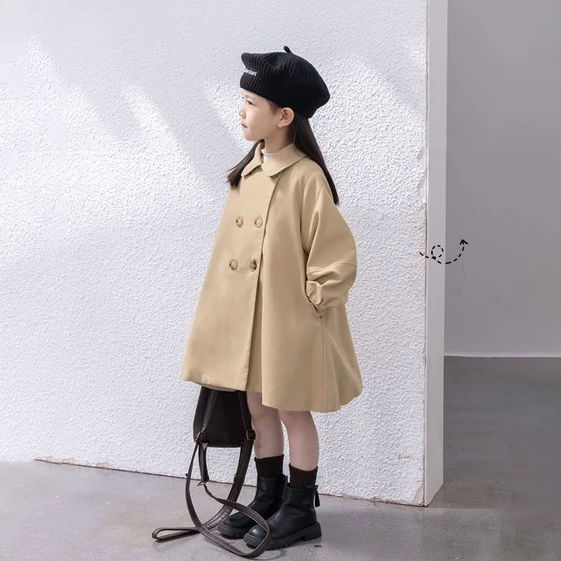 

Spring and Autumn Girls Trench Coat New Children's British Style Medium length Western Windbreaker Coat