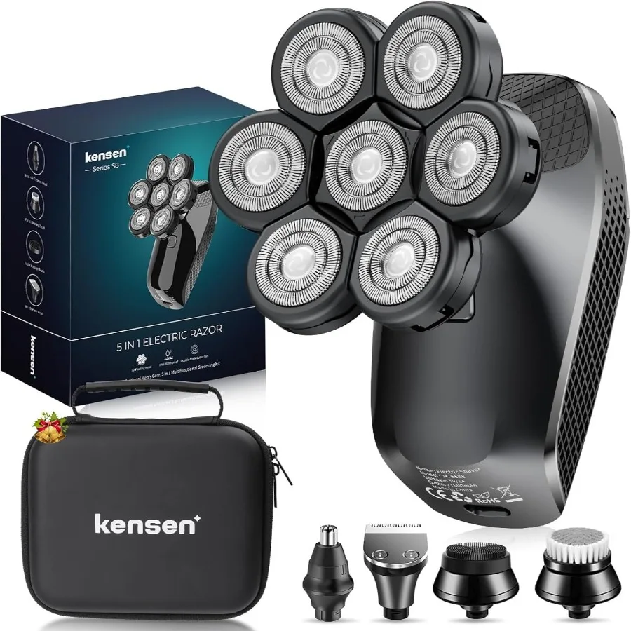 

7D Head Shavers for Bald Men - 5 in 1 Electric Head Hair Shaver Christmas Gift Head Electric Razor with Nose Hair and Beard Tri