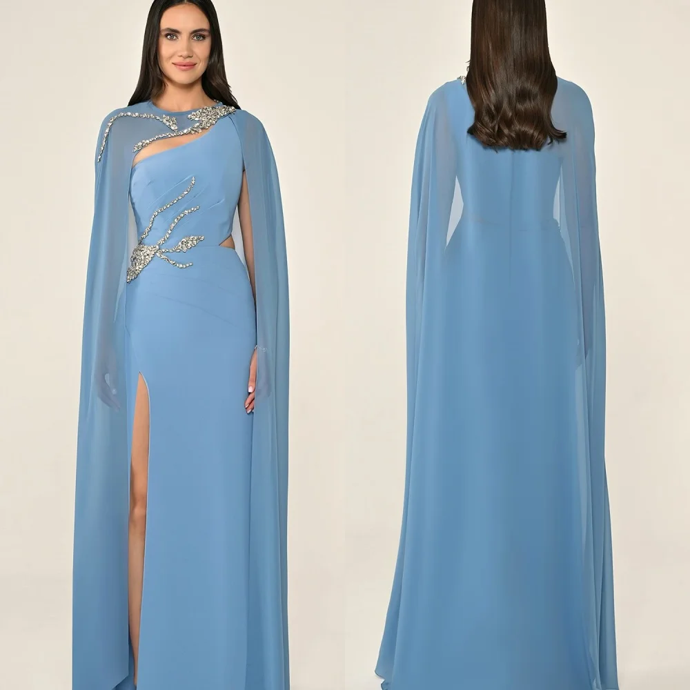 

Customized Jersey Rhinestone O-Neck Straight Long Dresses Bespoke Occasion Zip Prom Evening Elegant Party فساتين الحفلات
