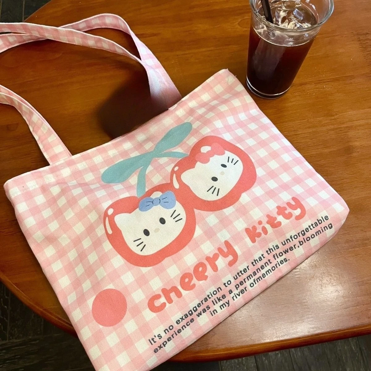 

Pink Hello Kitty Women's Shoulder Bags ladies' cute tote bag Cartoon Sanrio Handbag Canvas Shoulder Bag Women Shopping Beach