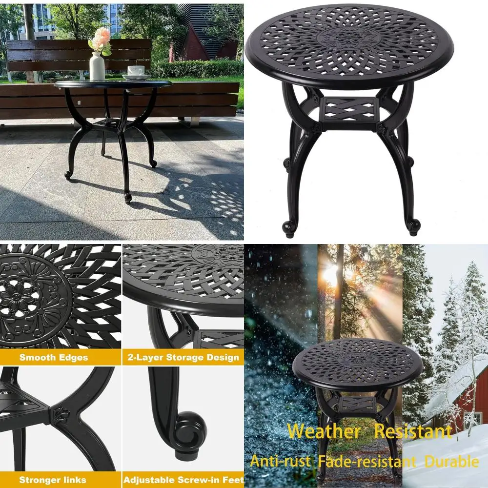 

All-Weather Round Black Patio Side Table for Garden, Balcony, and Outdoor Use