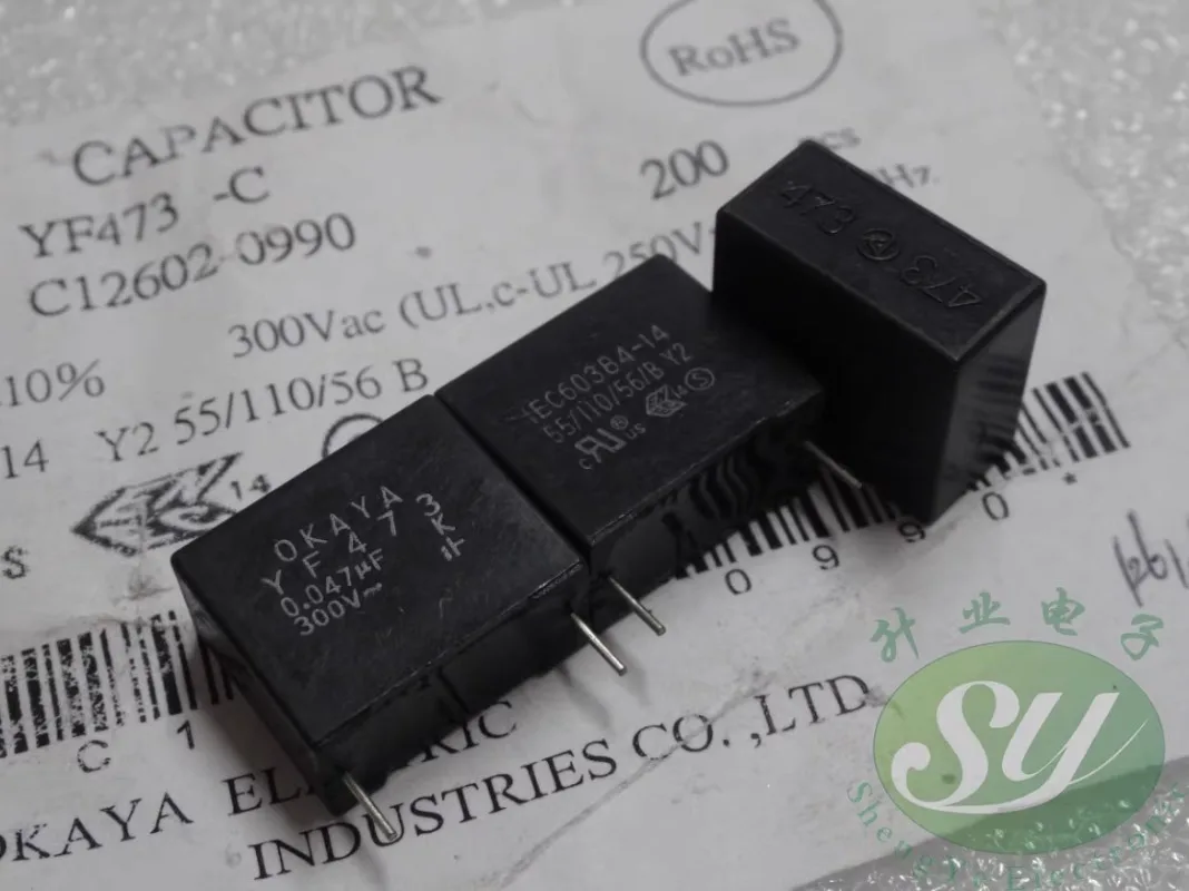 

5PCS OKAYA 0.047uf/300vAC 47nf 473 Y2 New 15mm thin film capacitor YF473