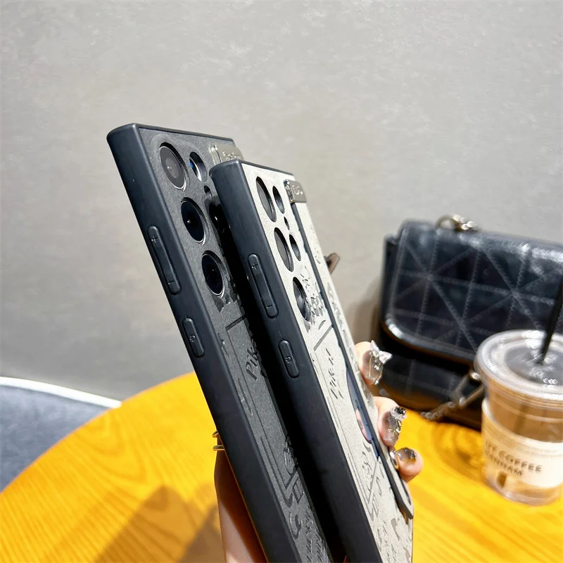 일본 애니메이션 귀여운 P-포켓몬 레이저 손목 스트랩 거치대 모피 방지 케이스, 삼성 S22 S23 S24 울트라 S25 P-포켓몬 스웨이드 가죽