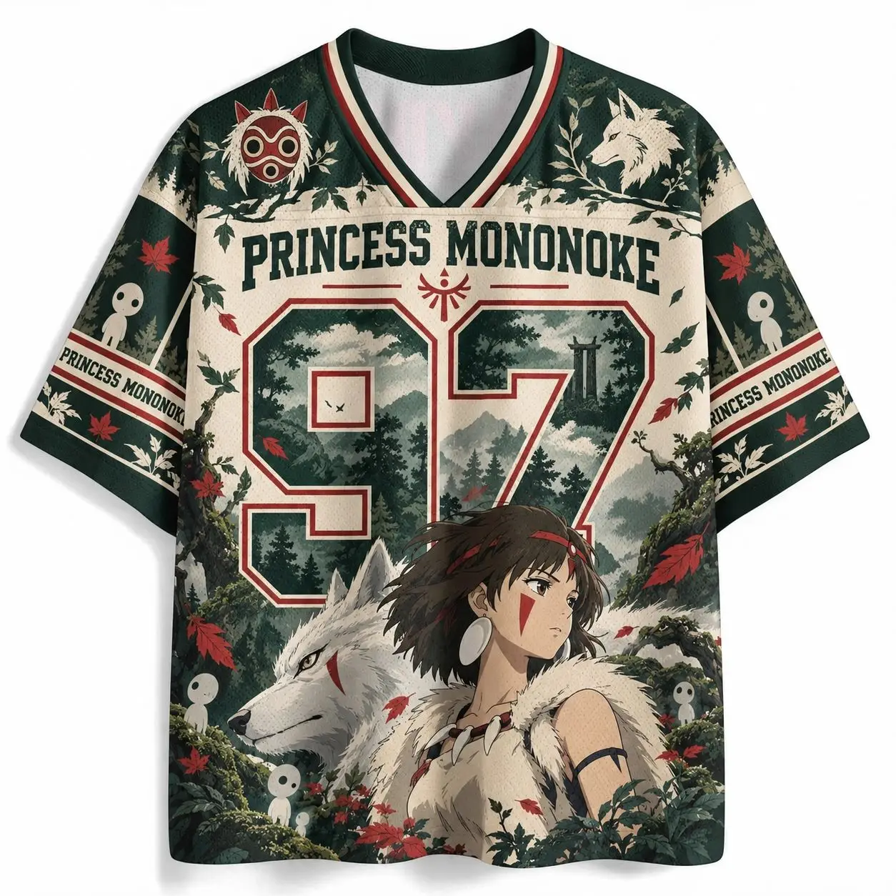 Ghost Princess 97mesh Jersey Men's and Women's Short Sleeved T-shirt, Full of Retro Anime Street Hip-hop Loose Role-playing Tops