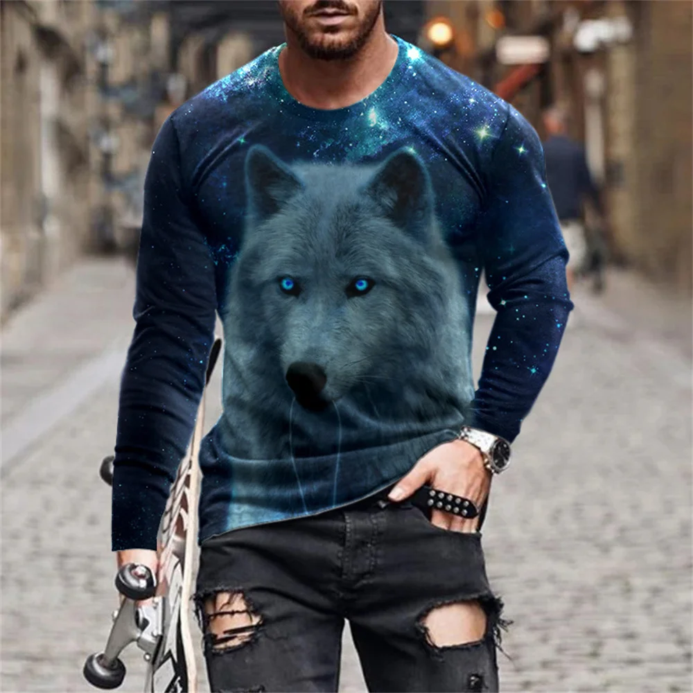 2023  Animal 3d Print  Men's O-Neck T-shirt Casual Long Sleeve T-Shirt Oversized Pullover Fashion Trend Men Clothing