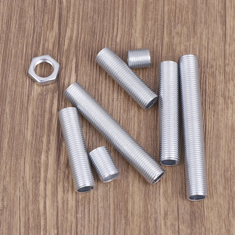 10Pcs M10 Galvanized Metal Lamp Tooth Tube Hollow Threaded Connect Rod Chandelier Fixed Base Screw Nut Lamp Cap for Lighting Fix