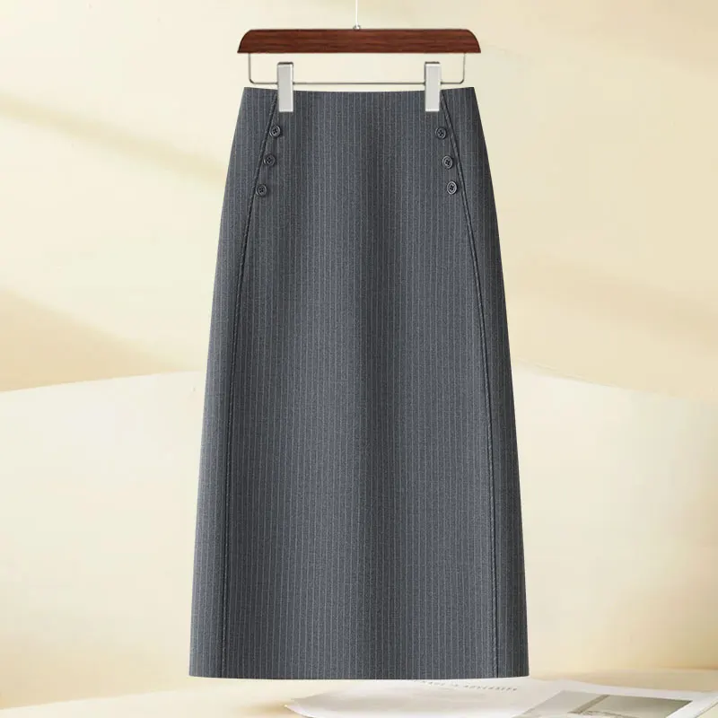 

Юбка миди женская прямого кроя с высокой талией, облегающая, в полоску, для повседневной носки, из полиэфирного волокна, с микроэластичностью