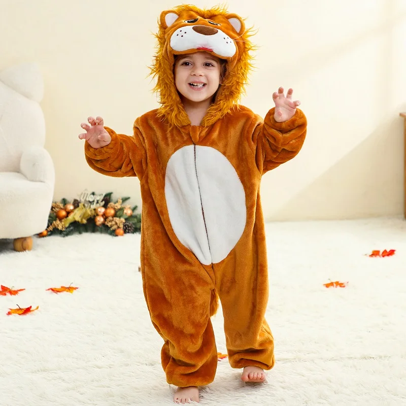 MICHLEY Carnaval Lion Capybara Baby Rompers Clothes Hooded Flannel Cosplay Toddler Pajamas Bodysuit Jumpsuit Costume For Kid Boy