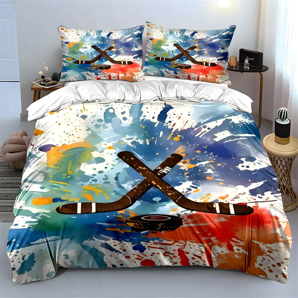 Color splashes with hockey gear Print Soft Comfortable Duvet Cover Bedding Set Included 1*Duvet Cover  2*Pillowcases