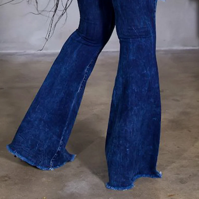 New Heart-shaped Flared Pants Mom Jeans Retro Blue Cute Flared Long Jeans Women's Fashion Ripped High Waist Casual Jeans Pants