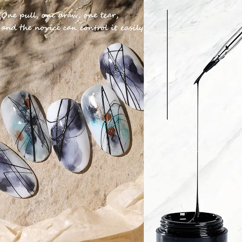 Wire Drawing Gel Nail Polish Black White Spider Web Gel Nail Art Design Painting Liner Glue Gel Reflective Top Coat