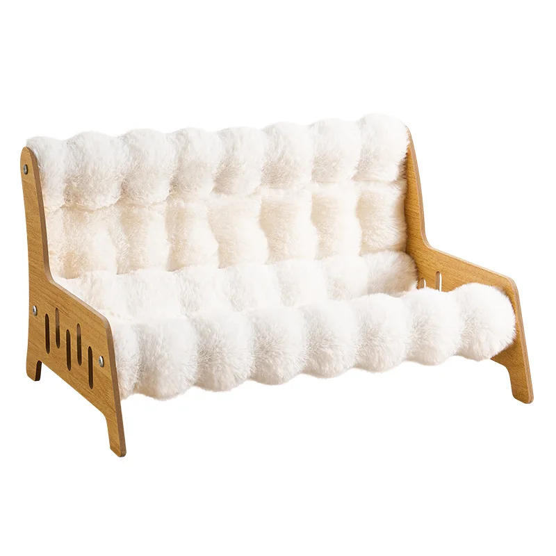 Wholesale Wooden Cat Sofa Plush Bed Raised Lounge Indoor Pet Furniture with Removable & Washable Cover Durable Soft for Cats