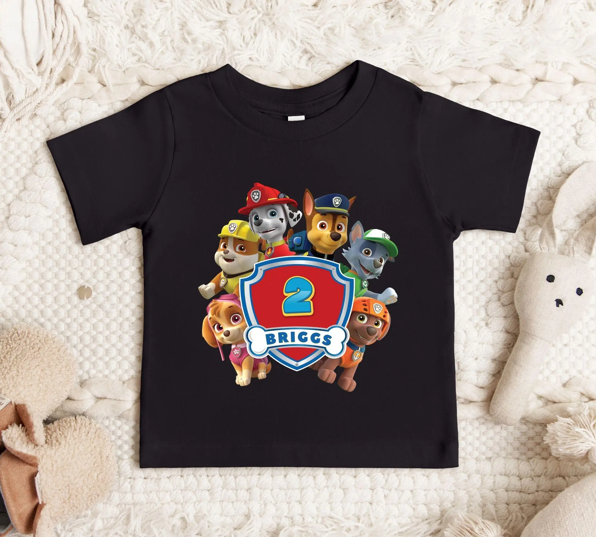 PAW Patrol Dog Team Kids Birthday T‑Shirt Cartoon Puppy Shield Graphic Girls Short Sleeve Tops Children Party Cotton Tees