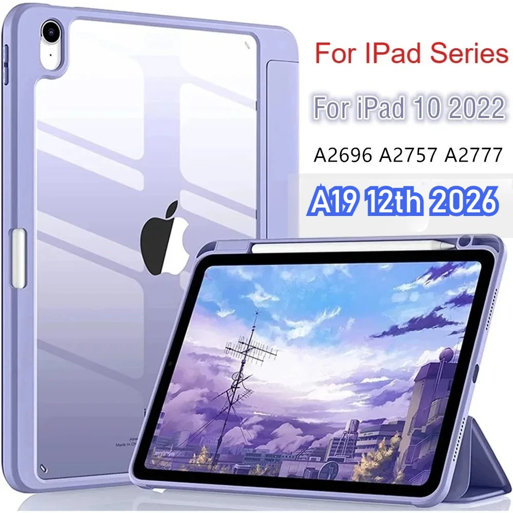 2026 Modische Transparente Rückseite Hülle für iPad A19 12. 11. Gen A16 Air 8 11 13" M4 M3 M2 Gen Pro M5 10. Gen A2757 A2777 mit Stifthalter-Abdeckung