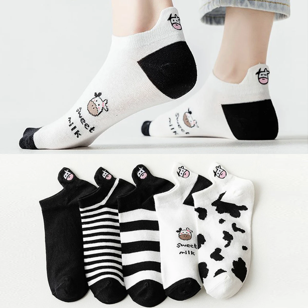 

5 Pairs Women Cute Socks Cotton Kawai Embroidered Funny Low Cut Socks for Women Girls Ankle Socks Harajuku Girls School Gifts